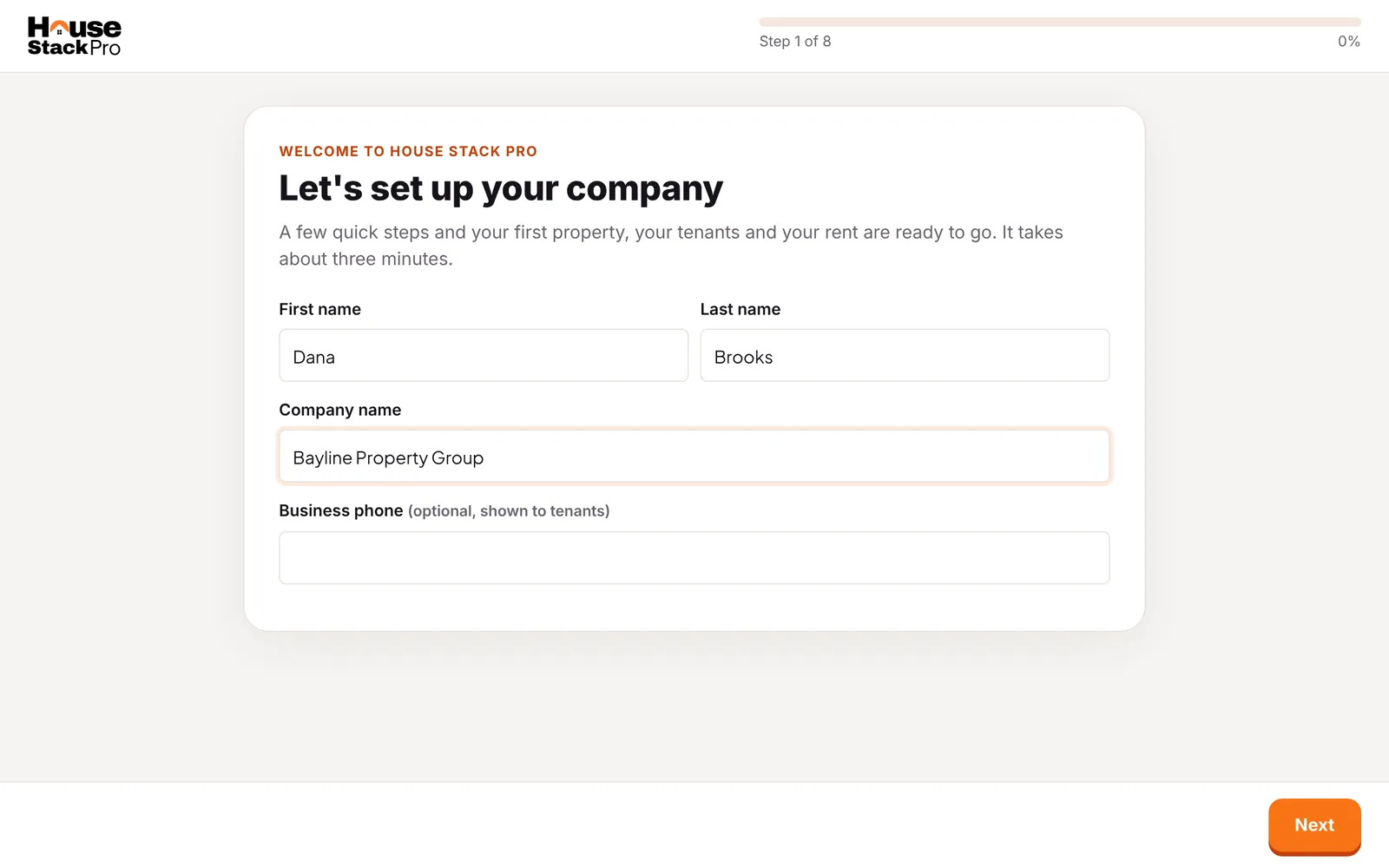 Setup wizard step 1: Your company