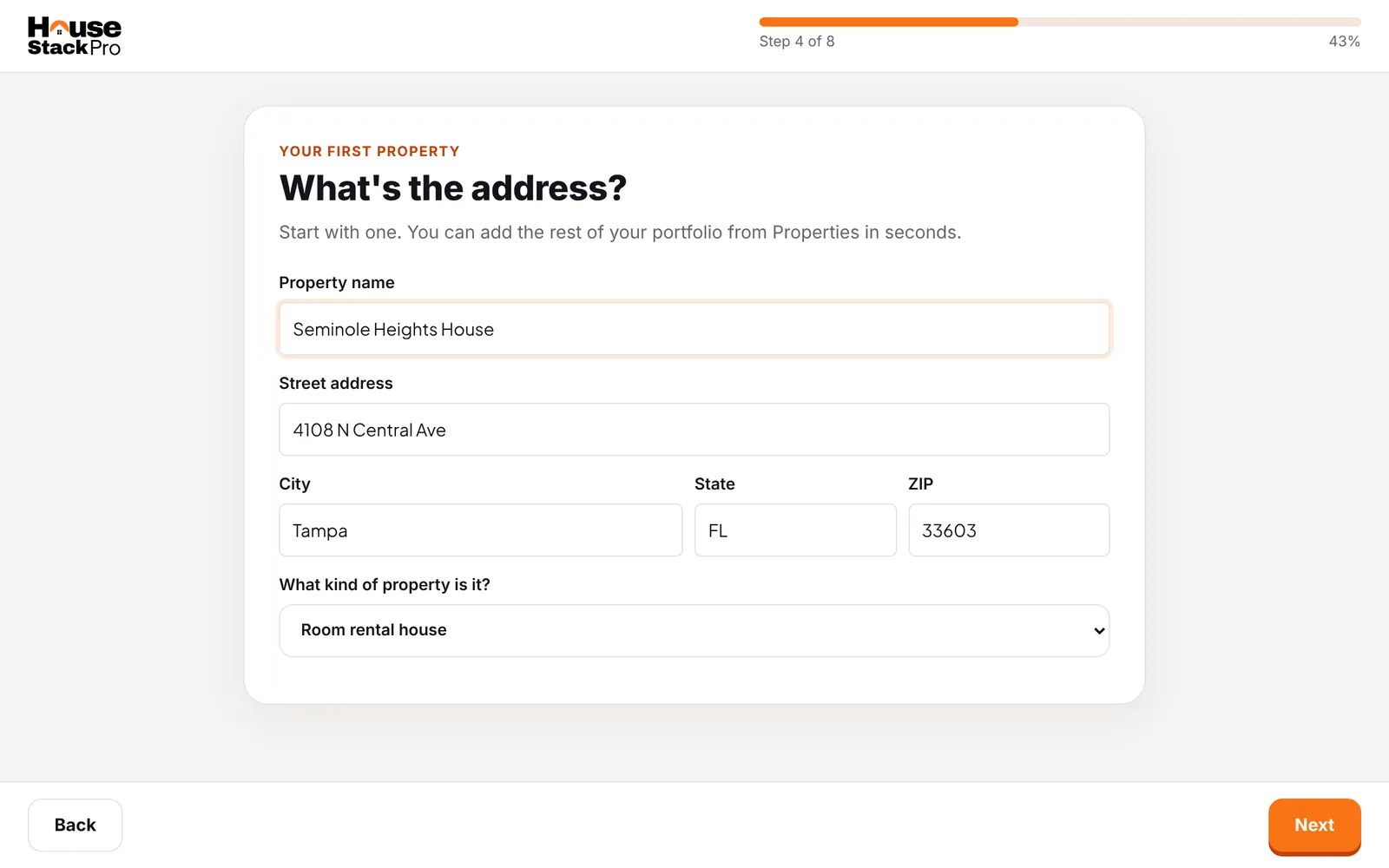 Setup wizard step 4: First property