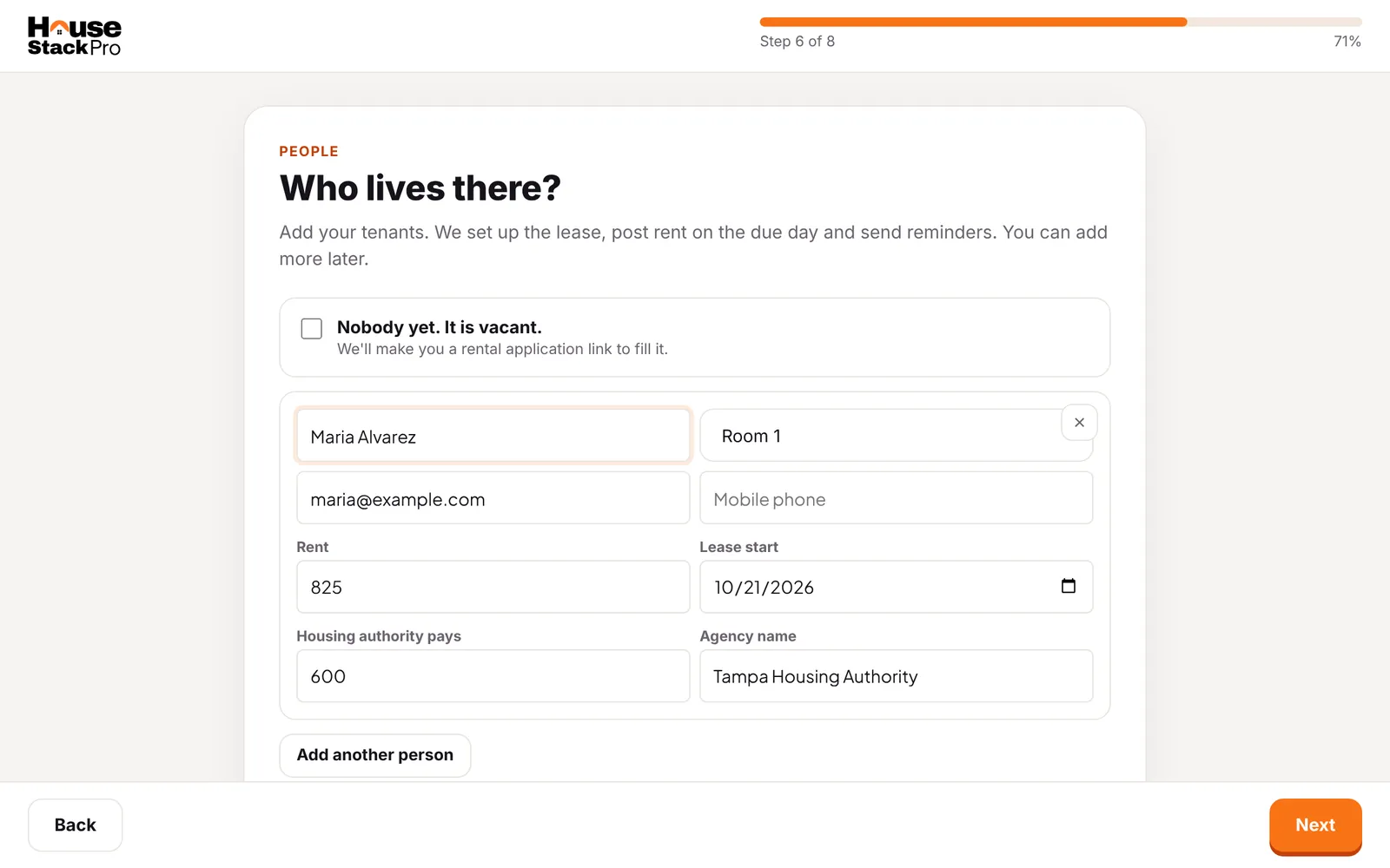 Setup wizard step 6: Who lives there